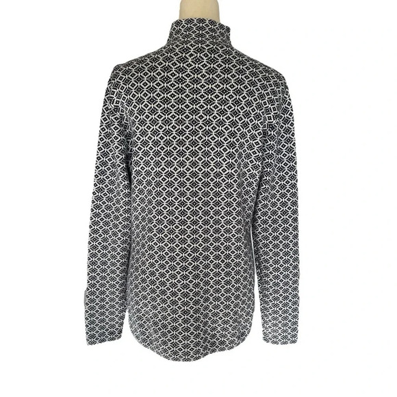 Duluth Trading Mock Neck Blue White Geometric Print Tunic Top Sweater Women Sz M - Picture 4 of 7